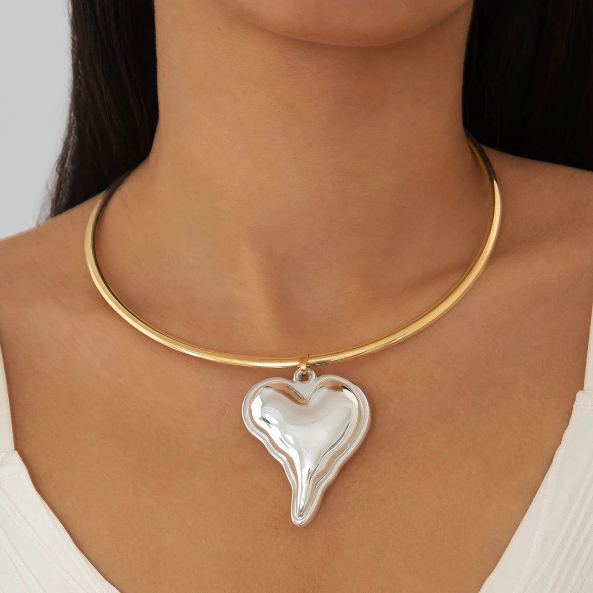 Chain With White Colour Heart Pendant Necklace Adjustable