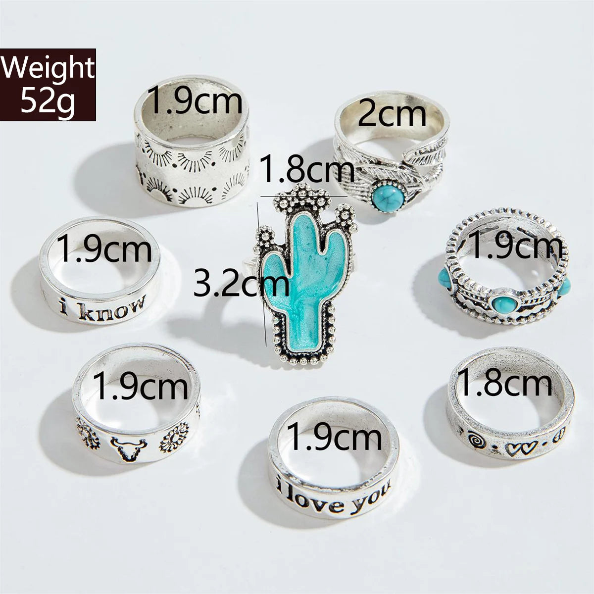 Vintage Blue Stone Letter Finger Rings Set