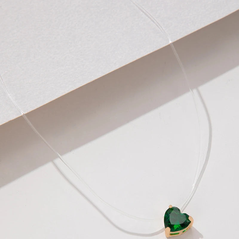 Green Heart Shaped Crystal Stone Pendant Necklace