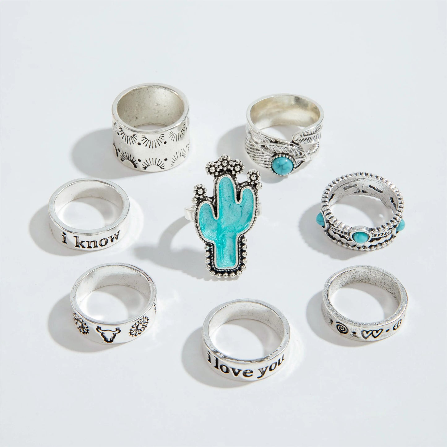 Vintage Blue Stone Letter Finger Rings Set