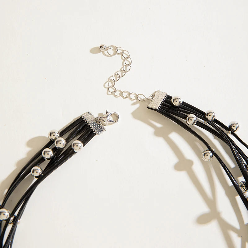 Pattern Bohemian Metal Beads Charm Leather Necklace