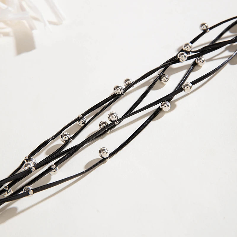 Pattern Bohemian Metal Beads Charm Leather Necklace