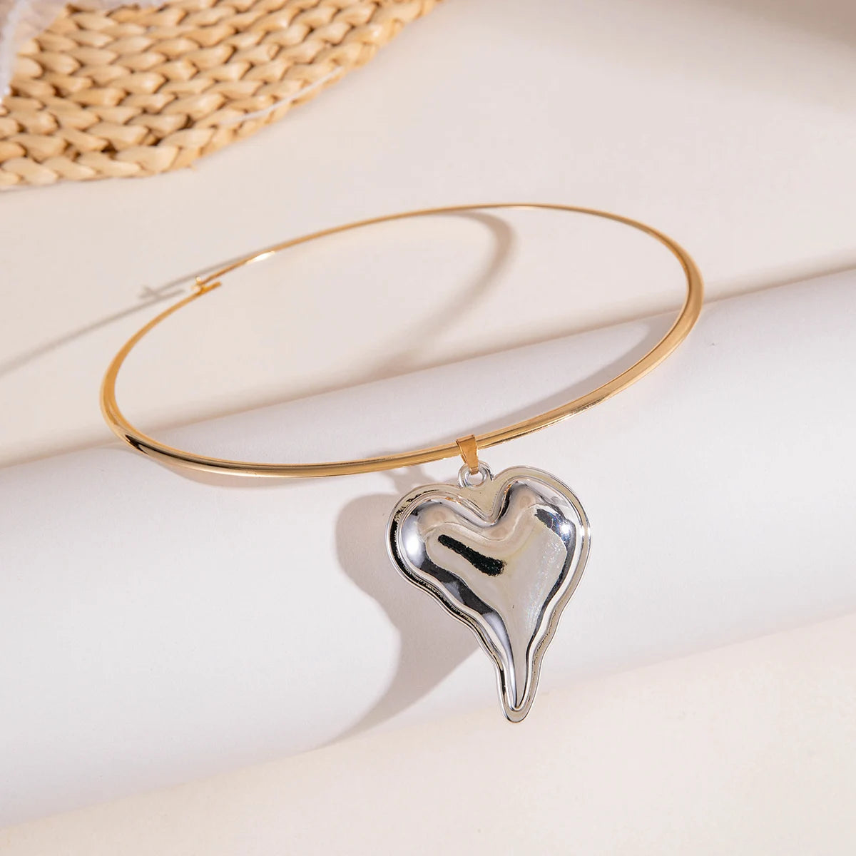 Chain With White Colour Heart Pendant Necklace Adjustable