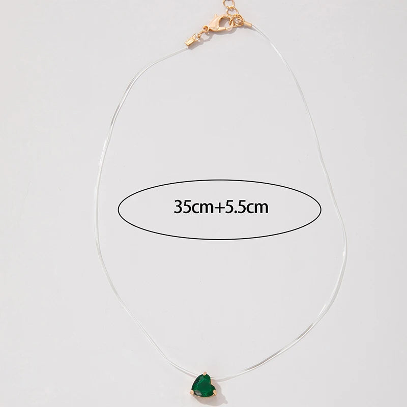 Green Heart Shaped Crystal Stone Pendant Necklace