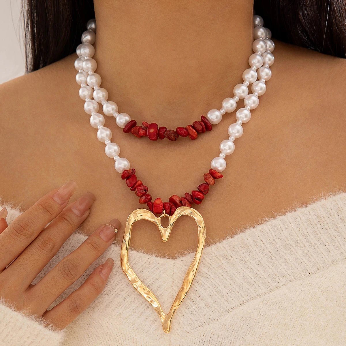 Necklace with Hollow Heart Pendant Adjustable Necklace