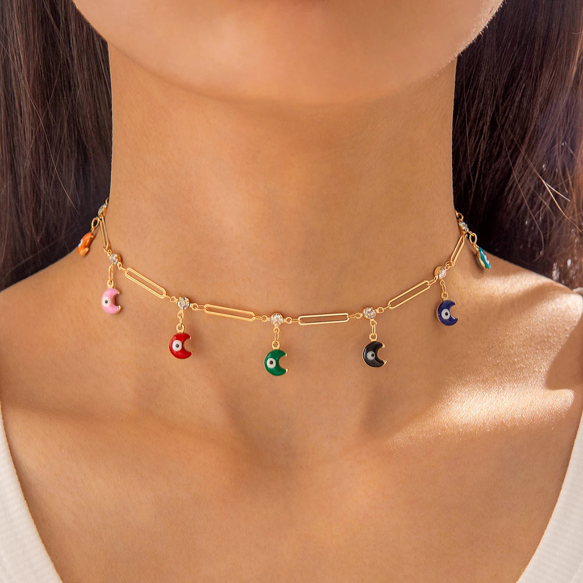 Bohemian Water Drop Green Rhinestone Chain Necklace