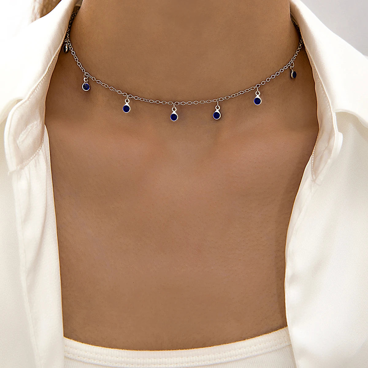 Bohemian Water Drop Green Rhinestone Chain Necklace