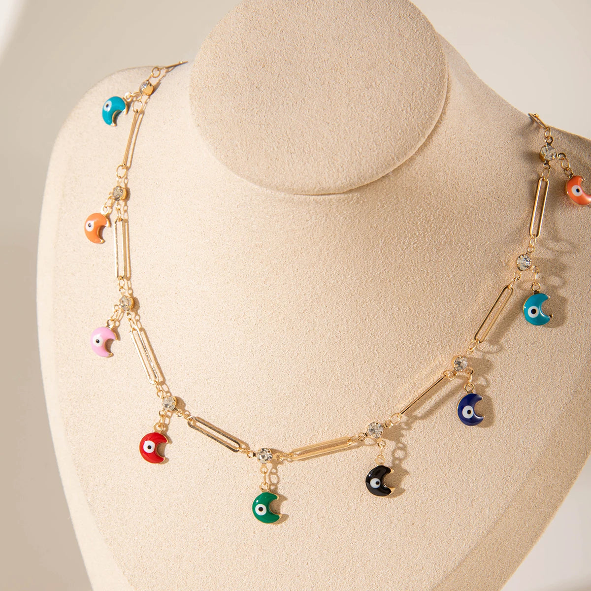 Bohemian Water Drop Green Rhinestone Chain Necklace