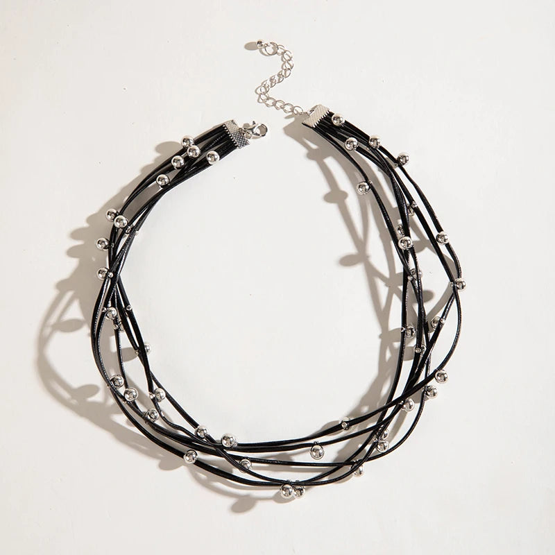 Pattern Bohemian Metal Beads Charm Leather Necklace