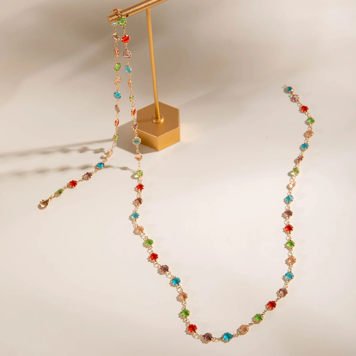 Bohemian Water Drop Green Rhinestone Chain Necklace