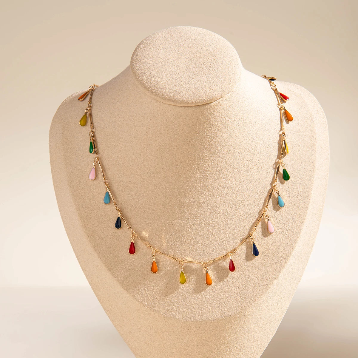 Bohemian Water Drop Green Rhinestone Chain Necklace
