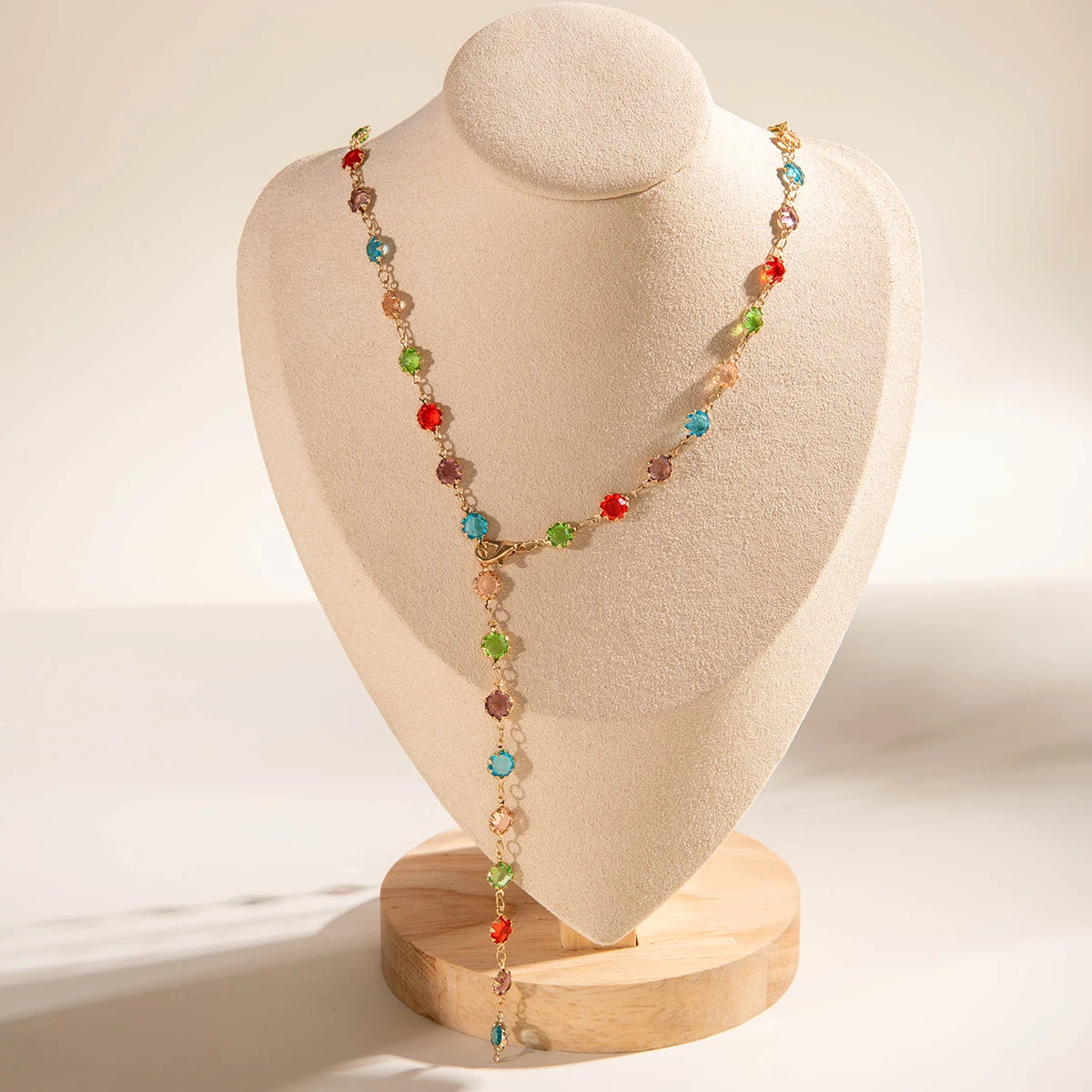 Bohemian Water Drop Green Rhinestone Chain Necklace