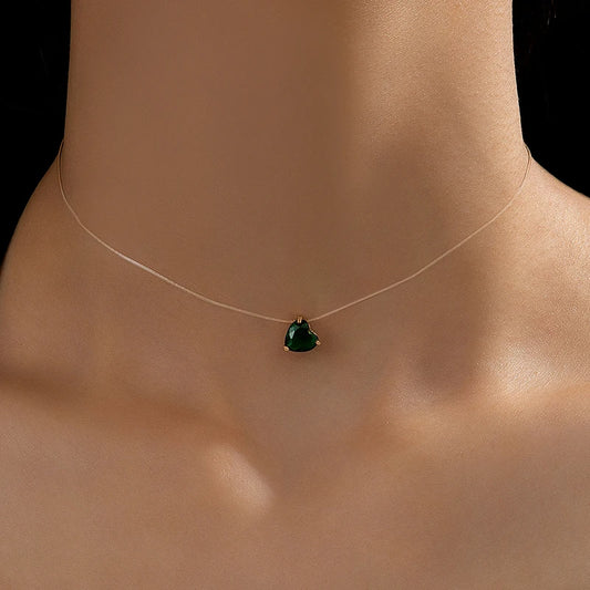 Green Heart Shaped Crystal Stone Pendant Necklace