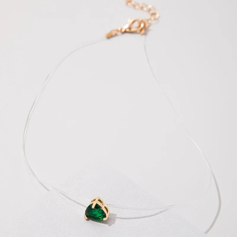 Green Heart Shaped Crystal Stone Pendant Necklace