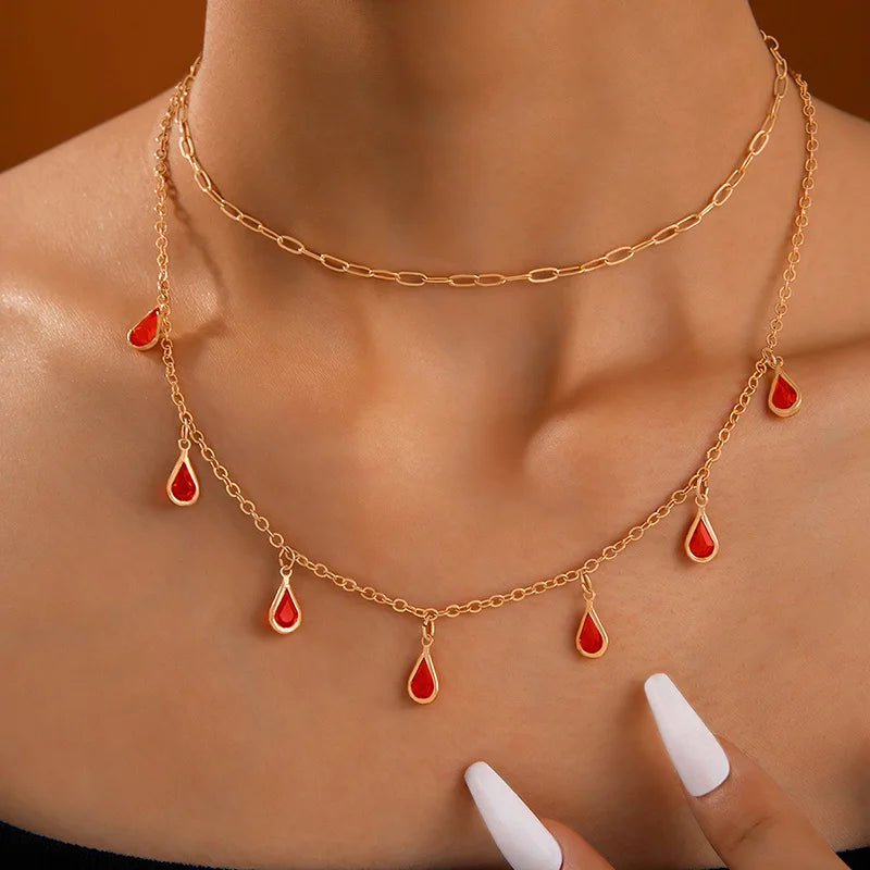 Bohemian Water Drop Green Rhinestone Chain Necklace