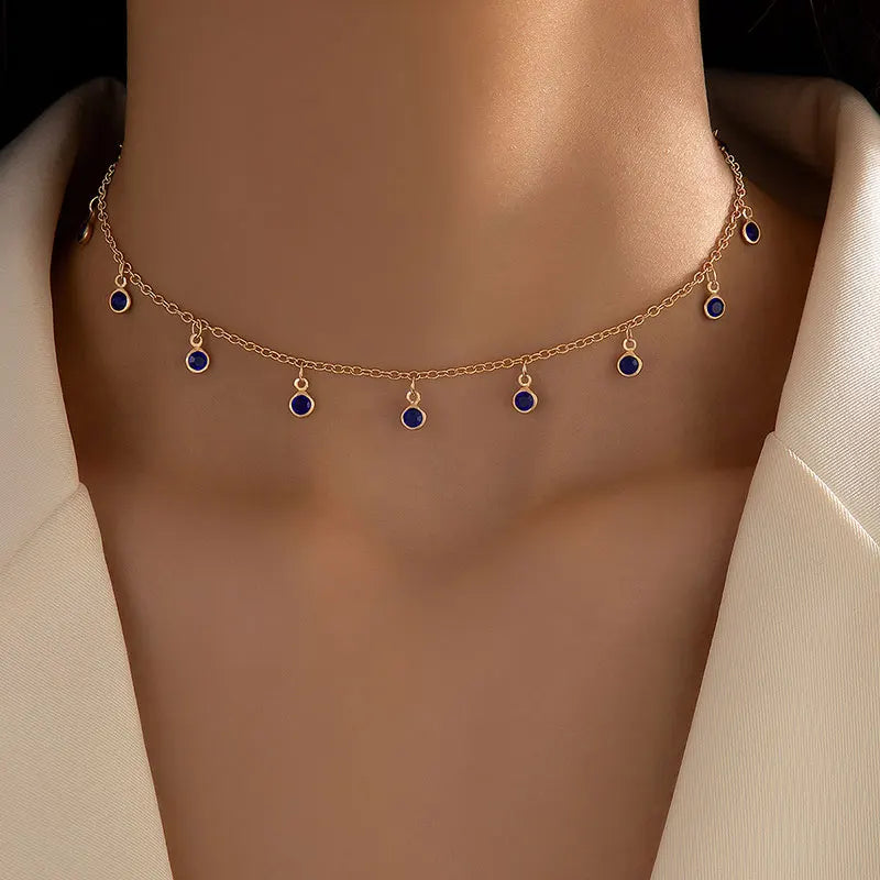 Bohemian Water Drop Green Rhinestone Chain Necklace