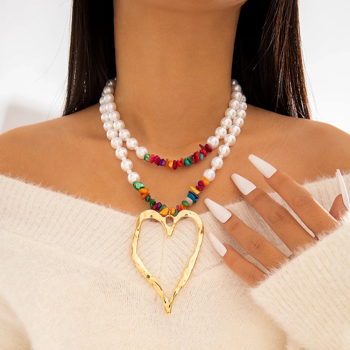 Necklace with Hollow Heart Pendant Adjustable Necklace