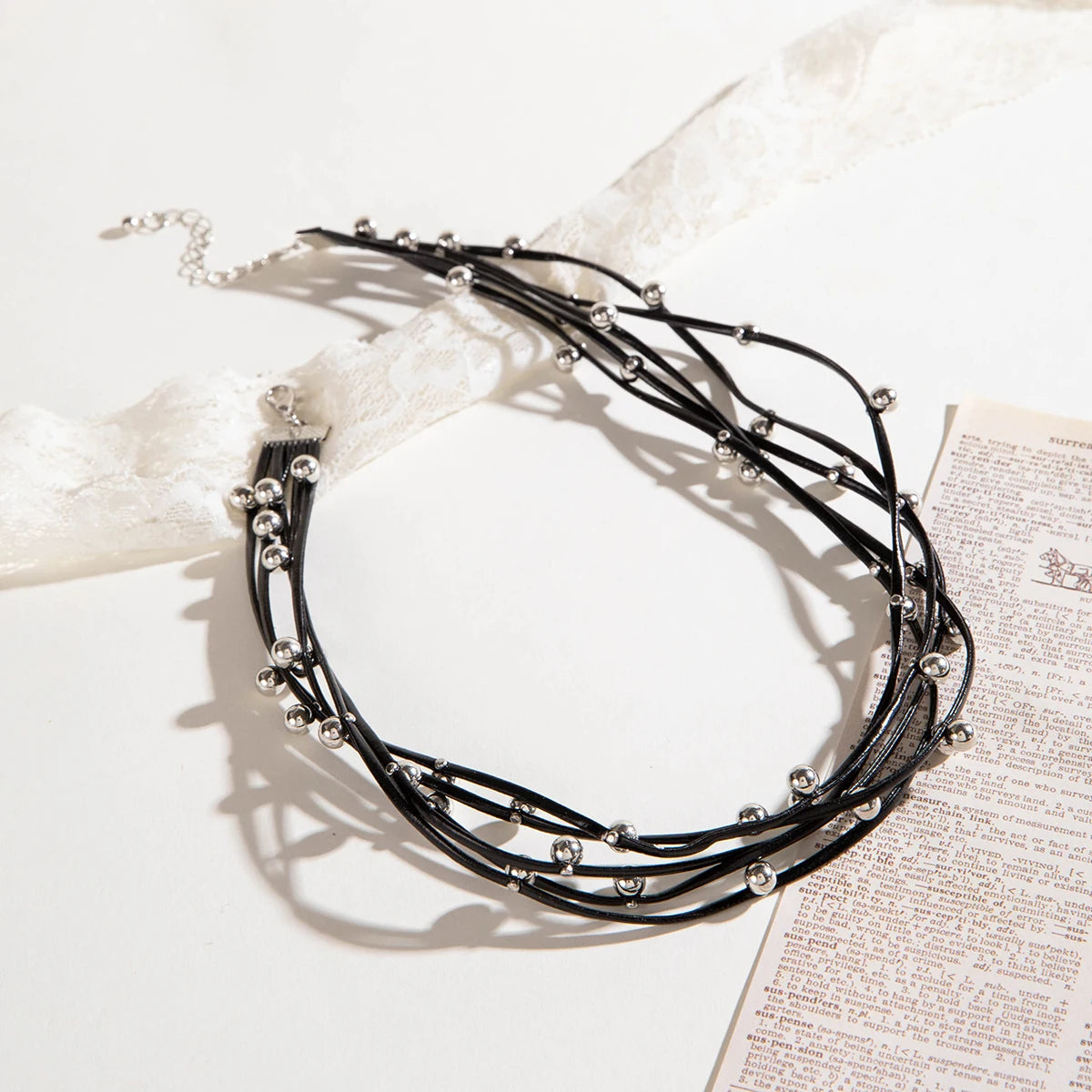 Pattern Bohemian Metal Beads Charm Leather Necklace