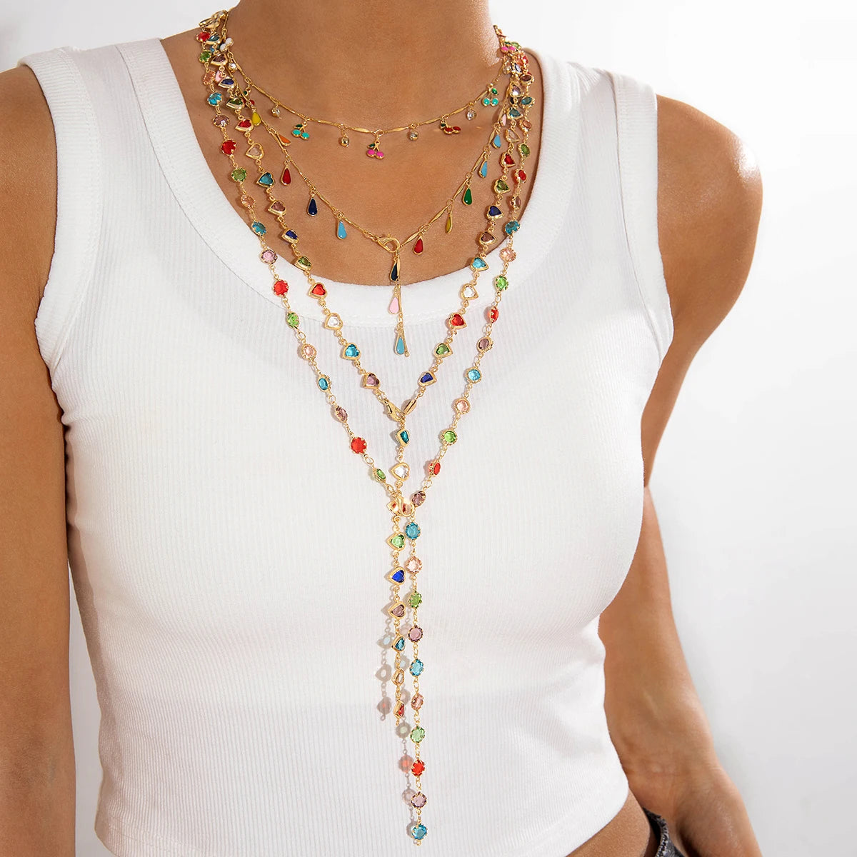 Bohemian Water Drop Green Rhinestone Chain Necklace